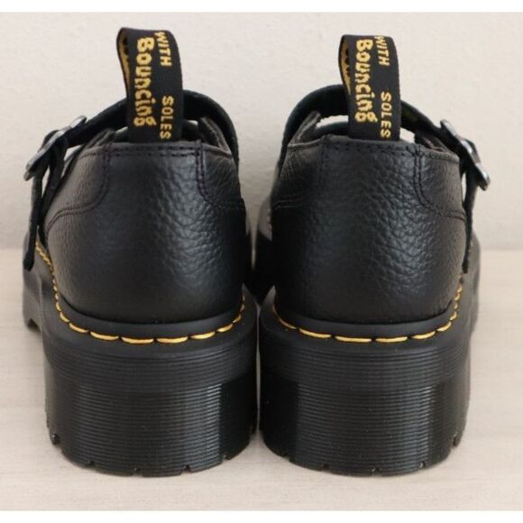 Dr Martens Women's Sz 10 Black Addina Flower Buckle Leather Platform Shoes - Picture 4 of 16